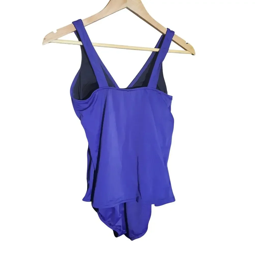 Trimshaper Tummy Control Purple V-Neck Swimsuit Rhinestone Embellished Size 8